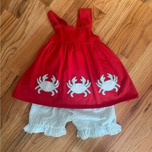 Red Crab Top with Striped Shorts